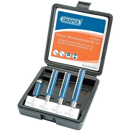 Image of Draper 89993 4-Piece Extra-Long Kitchen Router Bit Set, Silver