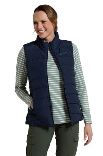 Image of Mountain Warehouse Opal Womens Padded Gilet - Lightweight Body Warmer, Water Resistant Sleeveless Jacket with Front Pockets - Light Rain, Spring Summer Navy Women's Size 8
