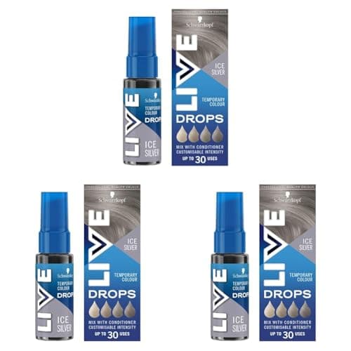 Image of Live Schwarzkopf Colour Drops, Vegan, Semi-Permanent, Lasts 2 to 12 Washes, Ice Silver, 30 ml (Pack of 3)