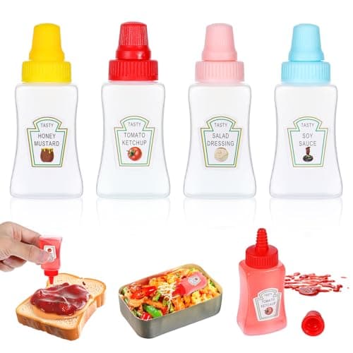 Image of YUXIANLB 4Pcs Mini Ketchup Bottles, 25ml Small Condiment Squeeze Bottles with Sturdy Screw Cap, Portable Honey Sauce Salad Dressing Dispensers Containers for Kids Adults Lunch Box Accessories