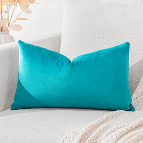 Image of Artscope Luxury Velvet Cushion Covers Super Soft Decorative Throw Pillow Covers Case Lumbar Cushion Cases for Sofa Couch Bedroom Car Decor 30x50cm Turquoise