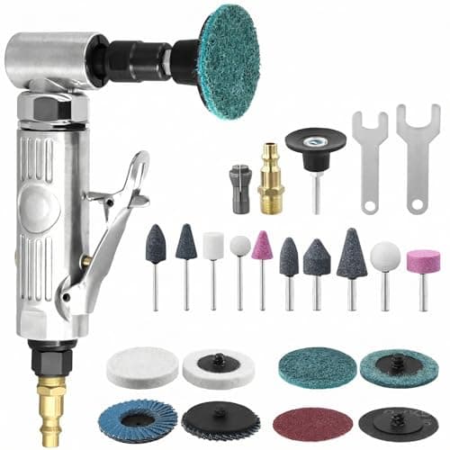 Image of QWORK® Air Angle Die Grinder Kit 1/4", Right Angle Sander Grinder Polisher Tool Set with Grinding Stones and Sanding Discs