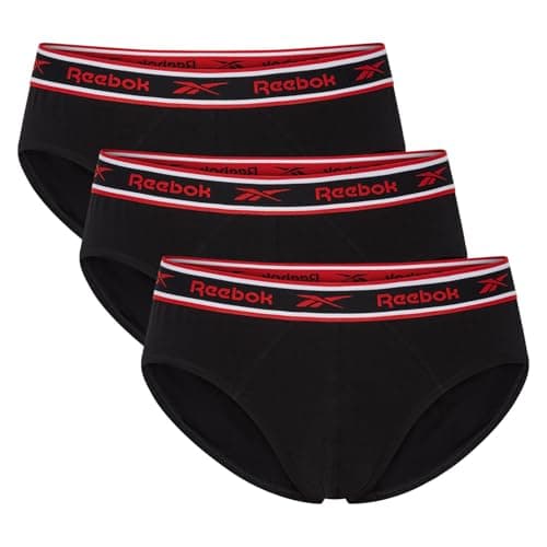 Image of Reebok Chase Mens Briefs | Pack of 3 Sports Underpants, Breathable & Stretchable Cotton Underwear for Men | Multipack Mens Cotton Briefs | Sports Underwear for Men, Black, L