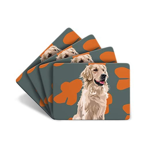 Image of Leslie Gerry Set of 4 Golden Retriever Placemats - 4 non-slip, Cork-backed Table Mats featuring Dog Artwork