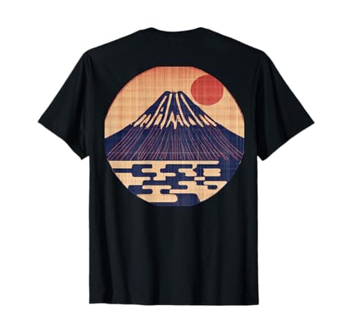 Image of Vintage Japanese Mt. Fuji - Rising Sun over Mountain on back T-Shirt