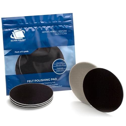 Image of GLASS POLISH PRO Felt Polishing Pads 130mm (5”) - Pack of 5 Rayon Pads for Cerium Oxide Glass Polishing, Scratch Removal and High Gloss Finish on Glass, Plastic, Metal, and Marble