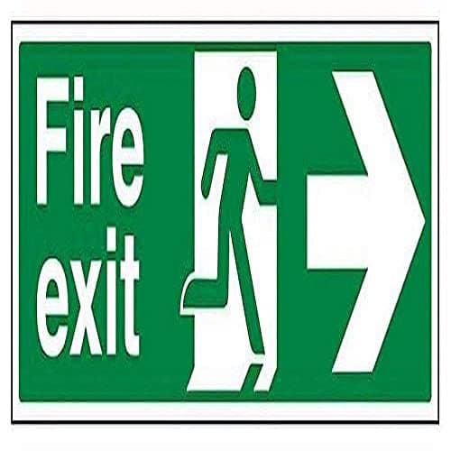 Image of V Safety Fire Exit Arrow Right Sign - Landscape - 450 mm x 150 mm - Self Adhesive Vinyl Safety Sign