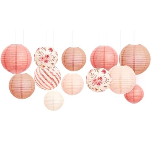 Image of NICROLANDEE Wedding Party Decorations - 12PCS Rose Gold Glitter Paper Lanterns for Romantic Party Decoration Best Wedding Supplies