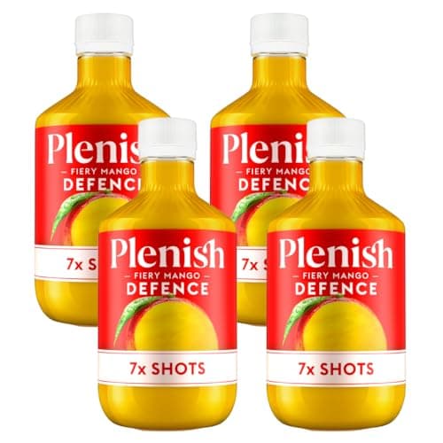 Image of Plenish Fiery Mango Defence Health Shots Multipack 4 x 420ml Dosing Bottles | 28 Mango Shots - 100% of your daily Vitamin D | 100% Natural, Vegan & Gluten Free, No Added Sugar, No Preservatives