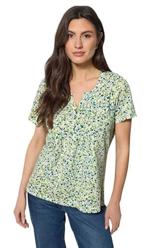 Image of M&Co Green Ditsy Floral Cotton Henley Top - Women's