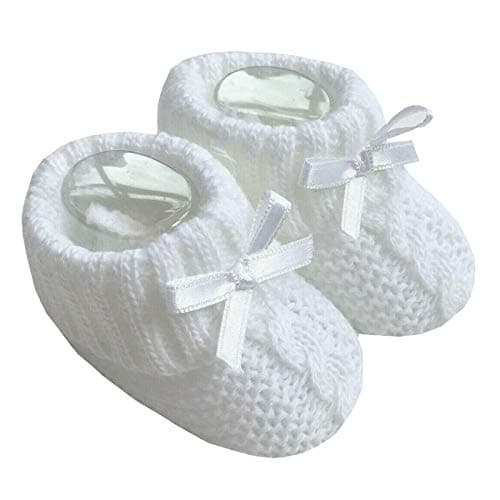Image of Nursery Time Baby Boys Girls 1 Pair Knitted Booties Soft Newborn Knitted Booties with Bow 116-354 (White)