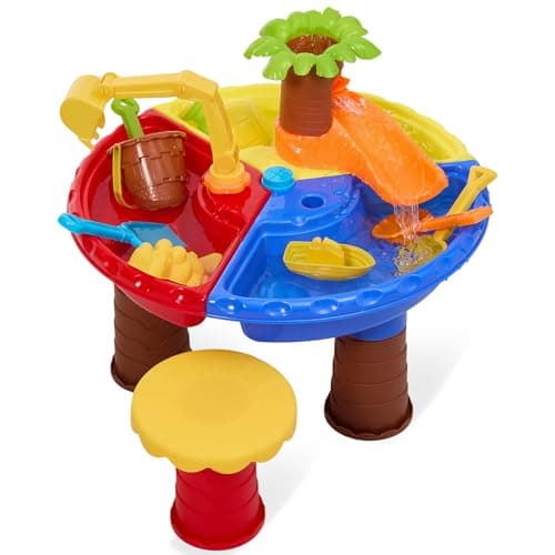 Image of Warmiehomy Sand Water Table, Kids Outdoor Sandpit, Water Sand Play Tables for Boys Girls 3 4 5 Years, Activity Sensory Table Summer Beach Toy for Outside Backyard Garden Playroom