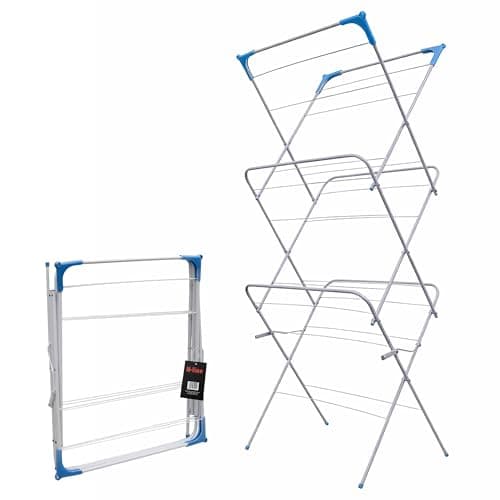 Image of H-LINE 3 Tier Clothes Airer Laundry Drying Horse Rack Concertina Tower Indoor Outdoor with Alloy Steel material with plastic cap corner