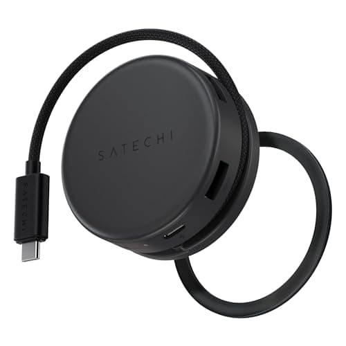 Image of SATECHI OntheGo™ 7-in-1 USB-C Hub, Compact Magnetic Multiport Adaptor, 100W PD, HDMI 4K/60Hz, Gigabit Ethernet, 2×USB-A 5Gbps, SD/microSD Reader, Coiled Cable, for Mac & Windows – Space Black
