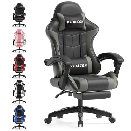 Image of Vfalcon XTREME Gaming Chair – Ergonomic Reclining Chair with Footrest, 360° Swivel, Height Adjustable (Grey)