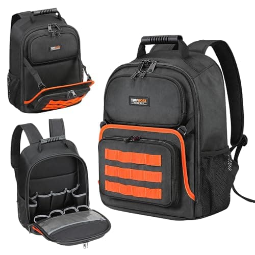 Image of TUFFWORX 30 x 15 x 41 cm Tool Backpack, Heavy Duty Tool Bag Backpack with 25 Pockets, Multiple Compartments Tool Rucksack for Electrician, Plumber, Construction Work