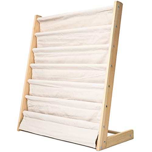Image of Morimoe Kids Sling Bookshelf with Pocket, 6 Tiers, Natural Wood, Books Storage Rack, Perfect Height Reading Fun (W:75cm)