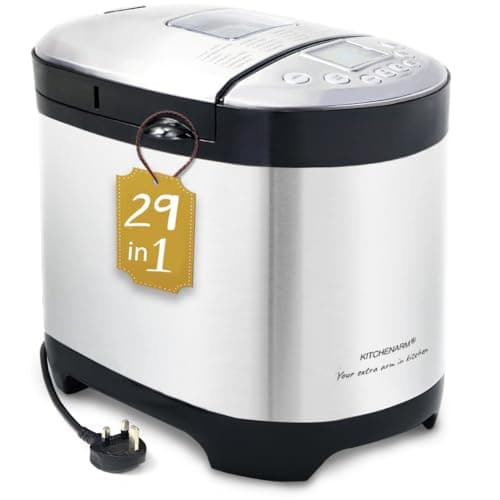 Image of KITCHENARM 29-in-1 SMART Bread Maker Machine UK Model with Gluten Free Setting - 900G 700G 500G Stainless Steel Breadmaker with Recipes for UK - Wholemeal Bread Machine with Homemade Cycle