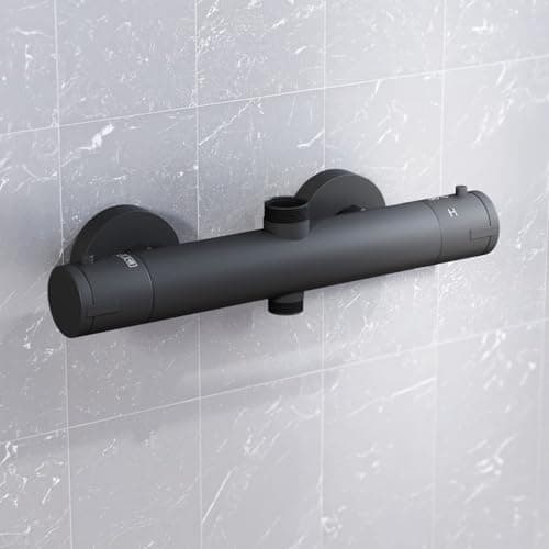 Image of Nes Home Round Matte Black Thermostatic Shower Bar Valve Double Outlet