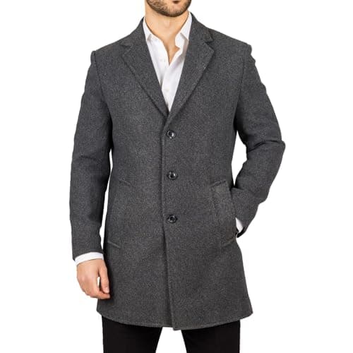 Image of TruClothing Men's Overcoat Notched Lapel Collar Wool Blend Classic Trench Coat Winter Jacket - Grey L