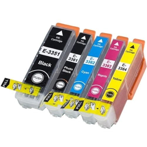 Image of Set of 5 (Full Set) 33XL Ink Cartridges Compatible With Epson Oranges T3331 T3341 T3342 T3343 T3344 (T3357) For Epson Expression Premium XP530 XP540 XP630 XP635 XP640 XP645 XP7100 XP830 XP900 Printers