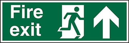 Image of Seco Fire Exit - Fire Exit, Man Running Right, Arrow Pointing Up Sign, 450mm x 150mm - 1mm Semi Rigid Plastic