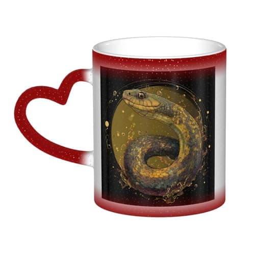 Image of LHFIOHIRG (Water Snake) 330 ml Color Changing Mug Heat Sensitive Ceramic Cup Magic Coffee Mug with Heart-Shaped Handle