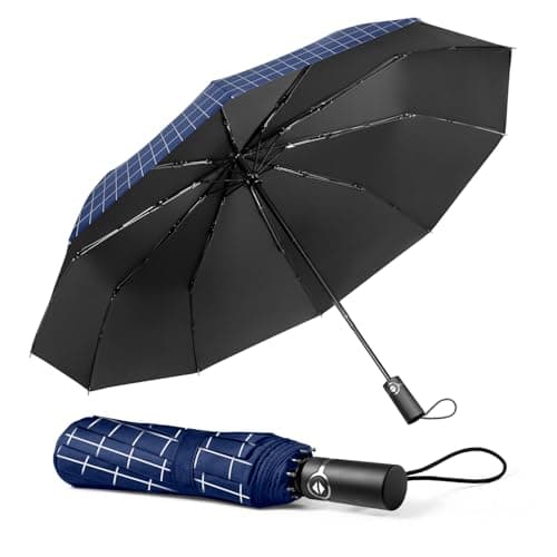 Image of TechRise Umbrella Compact Windproof Travel Umbrellas: Easy Auto Open Close, Strong Fiberglass Frame, Durable Folding Lightweight Portable Automatic Backpack Umbrella for Men and Women, 10 Ribs