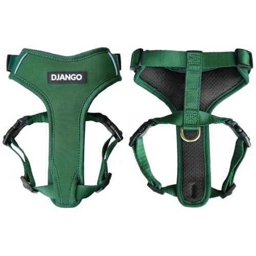 Image of DJANGO Adventure Dog Harness - Stylish and Durable Small Dog Harness for Outdoor Adventures and Everyday Wear - Forest Green Neoprene Adjustable Harness for Dogs with Reflective Piping & Brass D-Ring