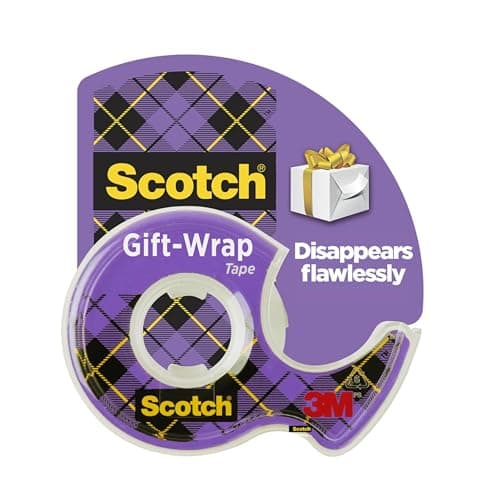 Image of Scotch GiftWrap Tape on a Dispenser - 1 Roll - 19 mm x 16.5 m - Satin-Finish Clear Tape to Use on Gift Wrapping Paper