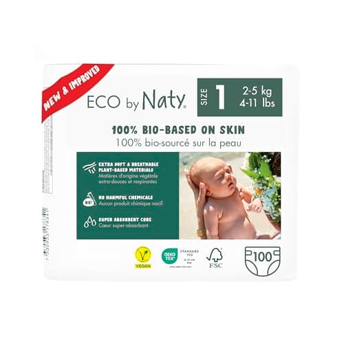 Image of Naty Baby Nappies Newborn - 100% Plant-Based Materials on Skin, Extra Soft, for Sensitive Skin & Super Absorbent (Size 1, 100 Count)