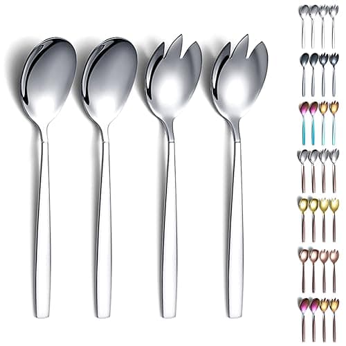 Image of Evanda Salad Server Set, Stainless Steel Salad Serving Set, Salad Spoon, Salad Servers, Salad Fork, Pack of 4