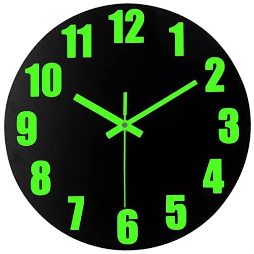Image of DIYZON Luminous Wall Clock, 12'' Wooden Wall Clocks with Silent Movement and Glowing up Function, No Glass Village Wall Clock Decorative Bedroom, Kitchen, Office, Battery Operated
