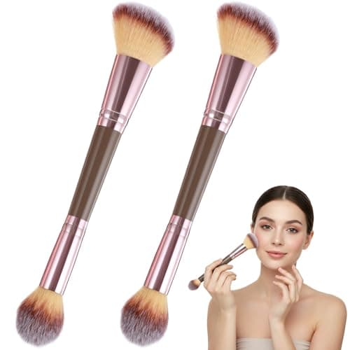 Image of Tyqour 2PCS Double Ended Foundation Brush for Liquid Makeup Blusher Brush Makeup Brush Blush Brush Contour & Powder Blending (Champagne Gold)