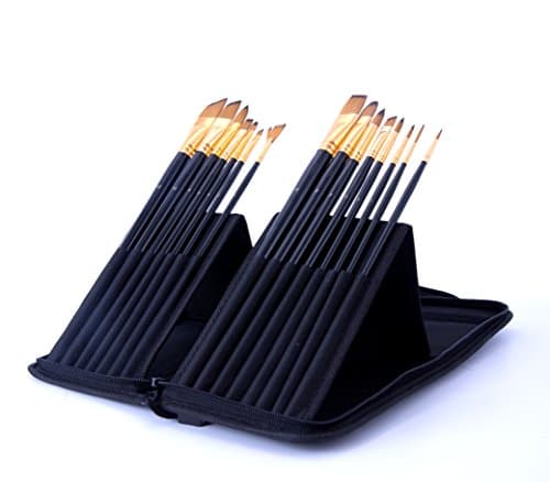 Image of Exerz Artist Paint Brush Set – 15 pcs Professional Brushes in a Travel Case with Pop-up Stand/Perfect for Acrylic Oil Gouache Water Colours & Face Paint