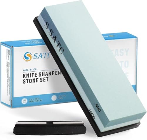 Image of SATC Premium Whetstone 400 1000 Grit Quick & Precise Edge Restoration Sharpening Stone Easy Sharpening Wet Stone Kitchen Knife Sharpener with a Holder and Guided Angle