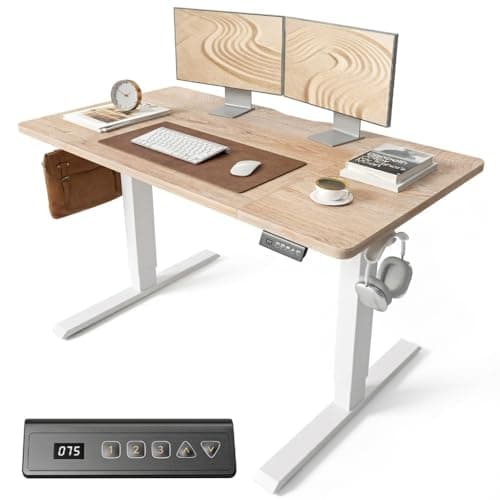 Image of FEZIBO Electric Standing Desk For Gaming 120 * 60 cm Heigh Adjustable Stand up Table with digital display controller, Sit Stand Home Office Desk with Splice Board, White Frame/Oak Top