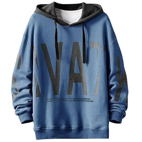 Image of Men's Hoodie Hooded Pullover Outdoor Sweatshirt Top Blouse Streetwear Urban Jumper Casual Print Hoody Autumn Winter(A Blue,2XL)