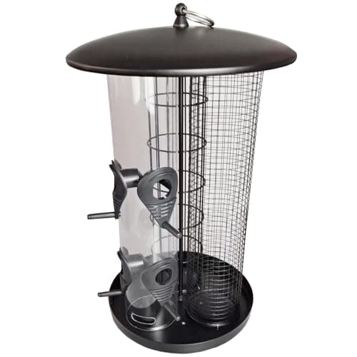 Image of 3 in 1 Bird Feeder – Seed, Suet & Nut Hanging Garden Feeder with Easy Fill Top, 3 Section Large Capacity Wildlife Feeder, Durable Outdoor Black