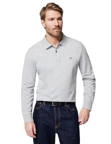 Image of GANT Men's Reg Shield LS Pique Rugger Polo Shirt, Grey Melange, XXL
