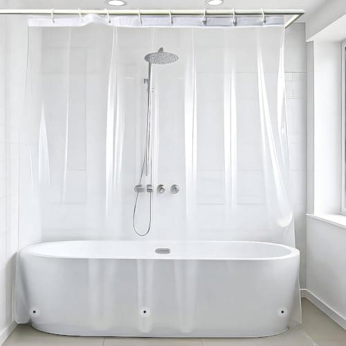 Image of ANSIO ARVO Clear Shower Curtain 180 x 180 cm (71 x 71 Inch) | Peva Waterproof & Anti-Mould Bathroom Curtain – Transparent Shower Curtain Liner – Hooks Not Included