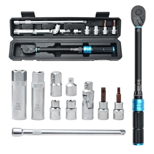 Image of Zoomtools 11pc 3/8" Adjustable Preset Torque Socket Spark Plug Torque Ratchet Wrench Set 5-60Nm,with 8-10-14-16mm Sockets,1/2"& 1/4" adapters for Car, Motorcycle,Truck