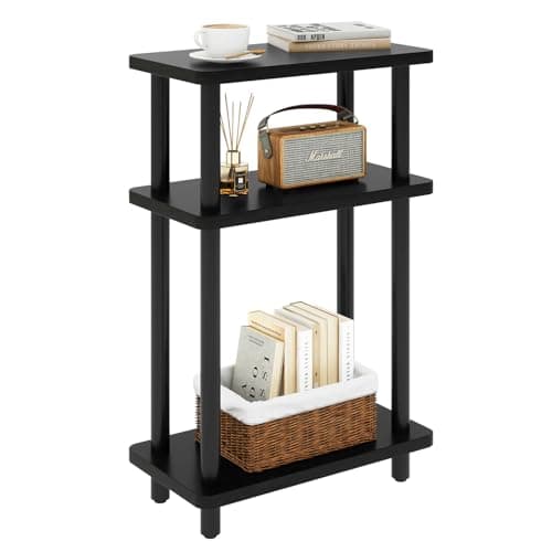 Image of IBUYKE Narrow Side Table, 3-Tier End Table with Storage Shelf Black, Slim Small Table, 40x18x62.5cm,Thin Bedside Table for Living Room Bedroom Office, No-Tool Assembly,Black WST009B