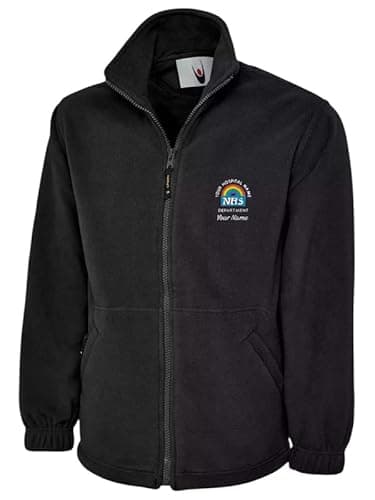 Image of Embroidered Rainbow Logo Fleece Jacket, 100% Polyester, Unisex Adult (UK, Alpha, M, Regular, Regular, Standard, Black)
