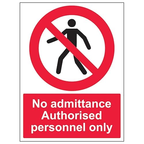 Image of V Safety No Admittance - Authorised Personnel Only 150 x 200 mm - Self Adhesive Vinyl - Aluminium Effect Safety Sign