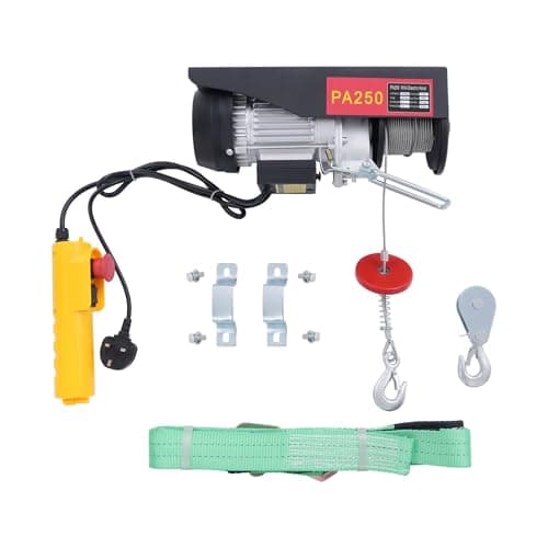 Image of VonVVer Electric Hoist 250KG/500KG - Overhead Electric Hoist Winch 18m Lifting Height Electric Hoist with Wire Remote Control with Limiter & 18m Steel Wire for Garage, Warehouses (250KG)
