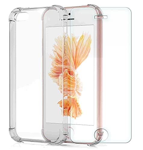 Image of SDTEK Case Compatible with iPhone SE (2016-2019) 5 5s, Soft Gel Clear Cover [Airbag Corners] + Tempered Glass Screen Protector