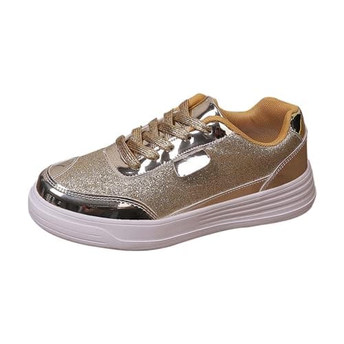 Image of Sports Direct Online Womens Trainers Wide Fit Wedge Sport Sneakers Casual Fashion Non Slip Sport Shoes Lightweight Low Top Soft Sole Slip on Wide fit Trainers for Women Gold 7