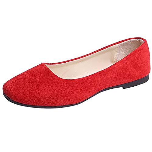 Image of Women's Slip On Flat Walking Ballerina Shoes Casual Work Office Comfortable Cute Shoes Ladies Flat Pumps UK Size Slip On Loafers Ballet Ballerina Dolly Shoes Red, 5.5 UK