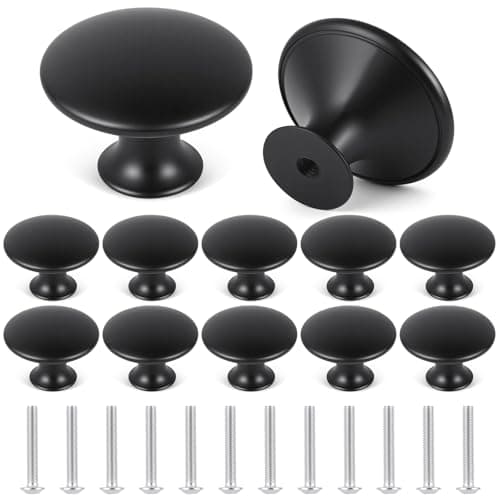Image of OSDUE 12 PCS Black Cabinet Knobs, Single Hole Cupboard Handles, 30mm Round Mushroom Aluminum Alloy Door Knob with Screws for Cupboards Draws Kitchen Dresser Wardrobe